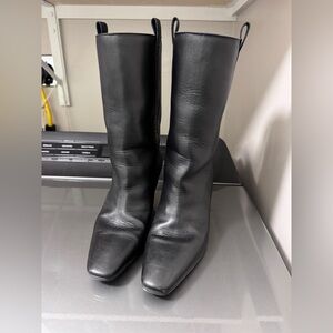 Massimo Dutti Black Leather Heeled Boots